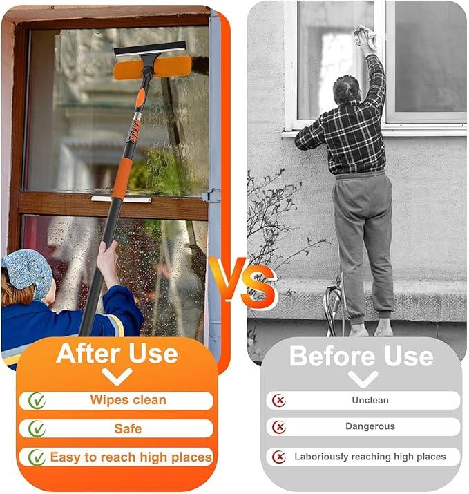 26FT High Reach Duster Cleaning Kit with Extension Pole, High Ceiling Fan Cleaner Duster Tool for Fan Blades, Window Washing Kit with Microfiber Feather Duster & Window Squeegee - NeatNest
