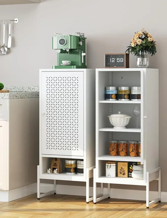 LEYNOT Metal Storage Cabinet with Adjustable Shelves, 42.52" H Freestanding Organizer for Pantry, Kitchen, Bathroom & Laundry Room, Strong & Rust-Resistant, Easy Assembly (White) - NeatNest