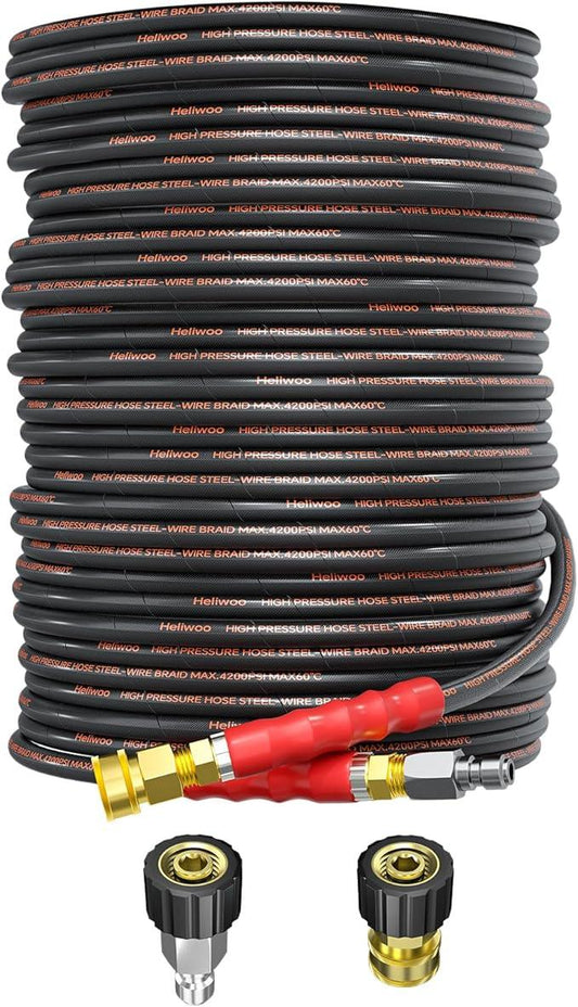 Pressure Washer Hose 125FT, 4200PSI High Tensile Wire Braid Kink Resistant Power Washer Extension Hose, 1/4" Flexible Replacement Hose with M22-14mm Brass Swivel Thread and 3/8 Quick Connect - NeatNest