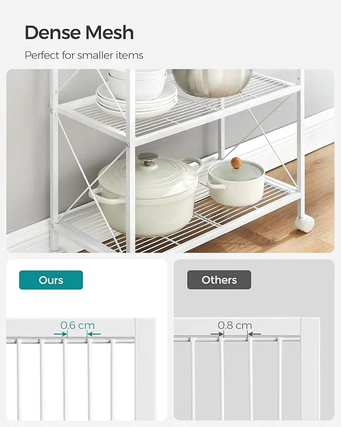 SONGMICS 3-Tier Metal Storage Rack with Wheels, Mesh Shelving Unit with X Side Frames, 23.6-Inch Width, for Entryway, Kitchen, Living Room, Bathroom, Industrial Style, White UBSC163W01 - NeatNest