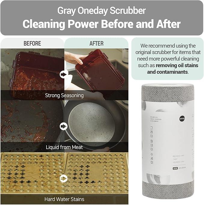 DEARCUS Gray One Day Scrubber - No Odor Dishcloths for Washing Utensils, Cookware, & Cooktop – Multipurpose Lint Free Cleaning Cloths for Kitchen Made of PP - for One Day Use, 1 Pack 60 Sheets - NeatNest