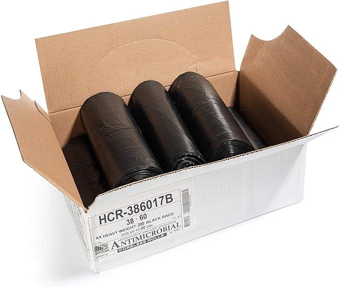 Aluf Plastics High Density Trash Bags, 60 Gallon, 200 Count, 17 Micron (eq), 38" x 60", Black, for Bathroom, Office, Industrial, Commercial, Janitorial, Municipal, Recycling - NeatNest