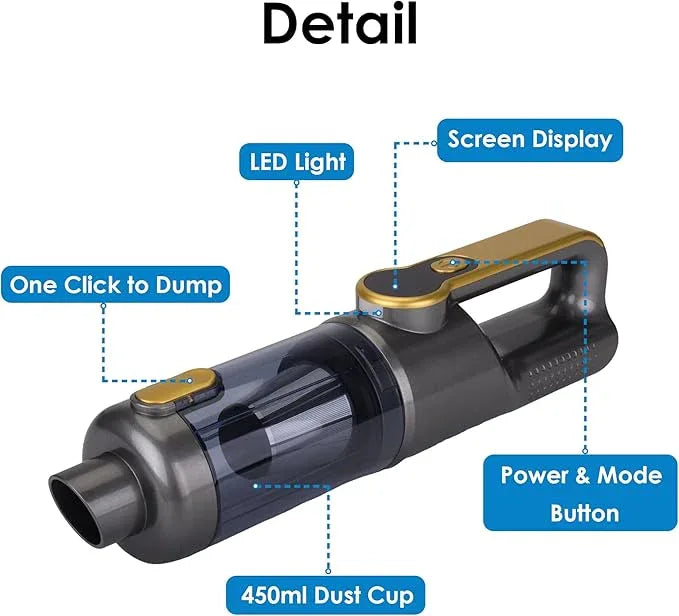 Handheld Vacuum Cordless, Car Vacuum Portable Cordless 6000mAh Dust Busters Rechargeable Brushless Motor 18000Pa Strong Suction, Portable Vacuum for Car Home with 6 Accessories, Yellow - NeatNest