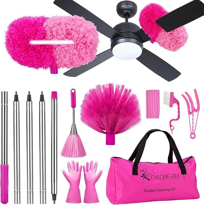 Ceiling Fan Cleaner Duster with 60 inch Extension Pole, Dusters for Cleaning High Ceiling Fan Blades, Dusters Kit with Storage Bag, Cleaning Tools for Families (13pcs) - NeatNest