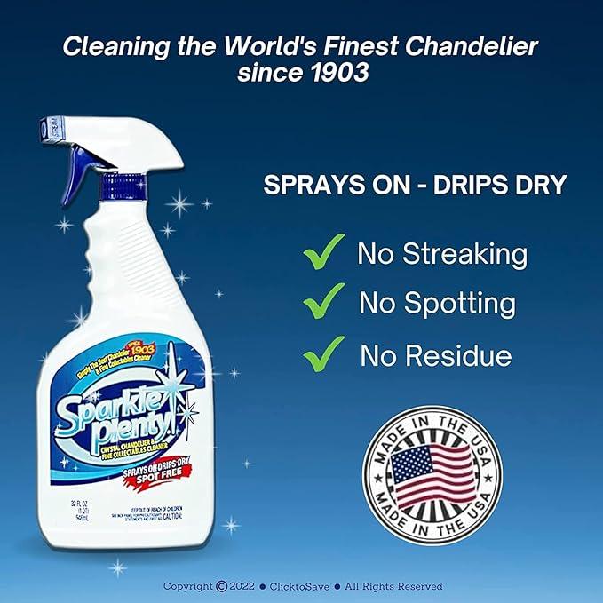Sparkle Plenty Chandelier Cleaner Drip Dry Spray No Wipe Bundle - Silk Plant Cleaner Spray No Wipe - Dust Cleaning Supplies for Fake Plant, Artificial Flower, Shower Glass or Window Screen (32 oz) - NeatNest