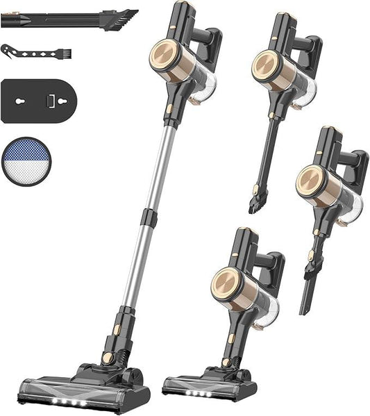N17 Cordless Vacuum Cleaner, Upgraded Lightweight Stick Vacuum for Home, 45mins Runtime, Powerful Suction, Self-Standing, Anti-tangle, Rechargeable Vacuum for Hard Floor Carpets Pet Hair (Gold) - NeatNest