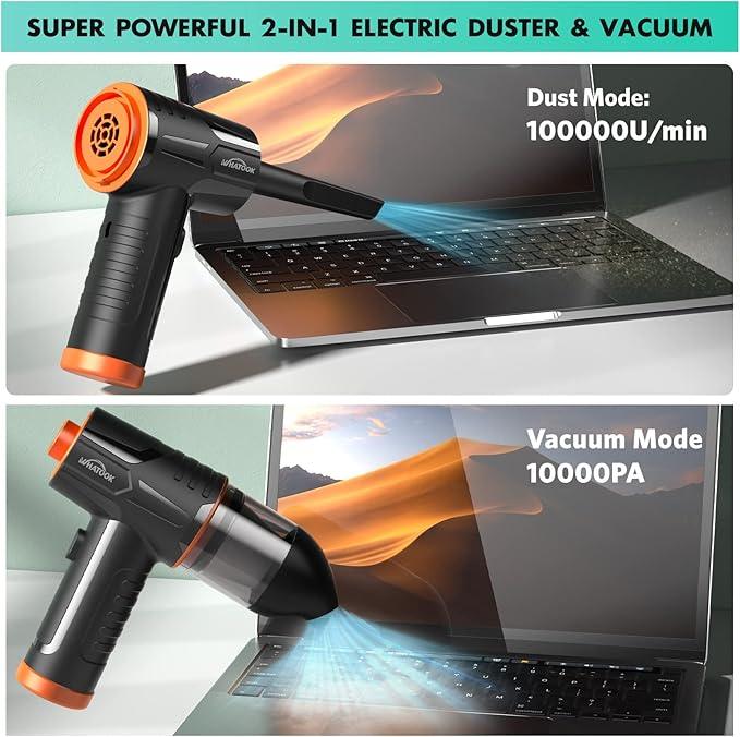 WHATOOK 2-in-1 Computer Vacuum Cleaner：Compressed Air Duster Blower，100000 RPM & 10 Kpa Cordless Car Hoover, Portable Handheld Keyboard Cleaner Kit for PC Computer Desk Dust Cleaning - NeatNest