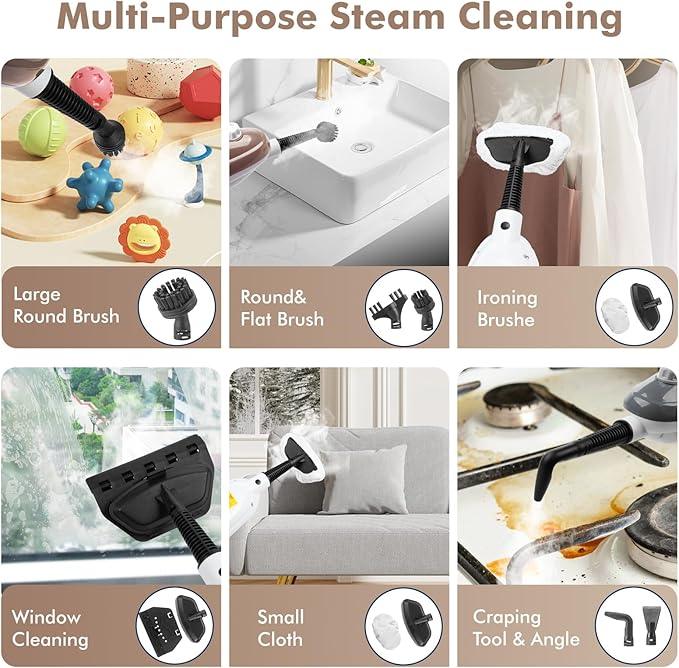 Steam Mop - All-in-one Powerful Handheld Steam Cleaner Detachable Floor Steamer with 11 Accessories, MultiPurpose Steamer for Hardwood Floors, Clothes,Windows,Tiles,Carpet, Whole Home Use, Rose Gold - NeatNest