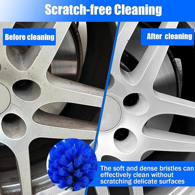 Wheel Brush Kit, Soft Drill Wheel Cleaner Brush, Tire Brush, Detailing Brush, and Detailing Pads, No Scratches Car Wheel Cleaning Kit for Wheels, Tire, Rims, Engines, Exhaust(Blue + White 9 Pk) - NeatNest