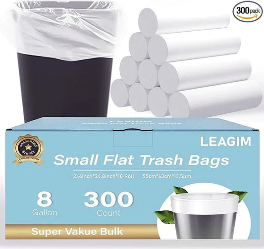 300 Count 8 Gallon Trash Bags, 13 Micron Extra Thick Medium Garbage Bags, 7-9 Gallon Unscented White Wastebasket Can Liners for Bathroom Kitchen Home Office - NeatNest