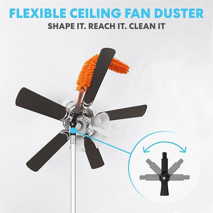 Simpli-Magic 20 Foot High Ceiling Duster Kits with 5-12ft Heavy Duty Extension Pole, High Reach Duster for Cleaning,Microfiber Feather Duster,Cobweb Duster,Ceiling Fan Duster,Window Squeegee & Cleaner - NeatNest