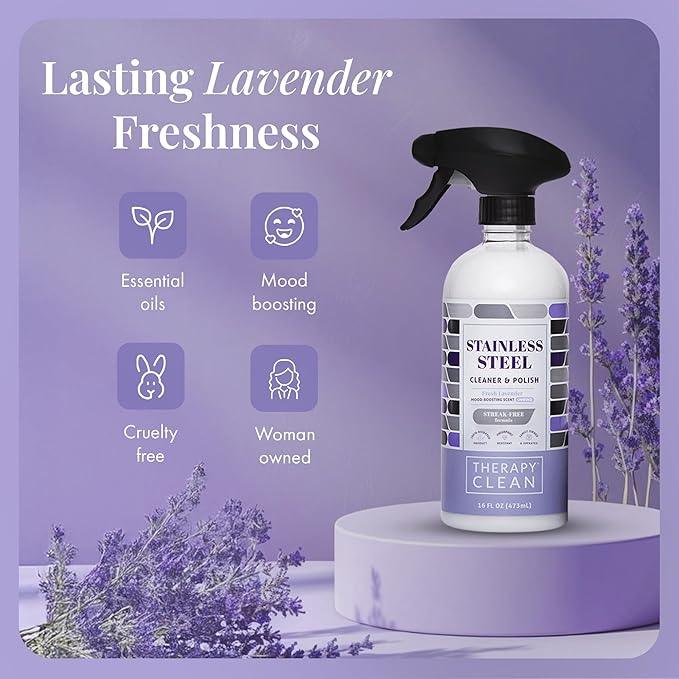 Therapy Stainless Steel Cleaner and Polish 100% USDA Biobased, Fingerprint and Residue Remover, Lavender Essential Oil Scent, Sink Cleaner, Grill Spray - NeatNest