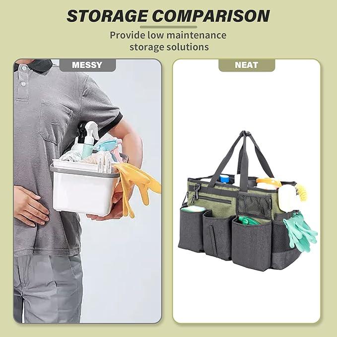 Wearable Cleaning Caddy Bag for Cleaning Supplies,Large Capacity Cleaning Organizer Green - NeatNest