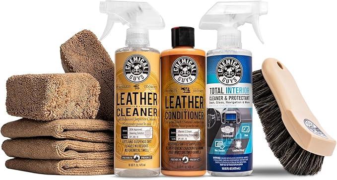 Chemical Guys Complete Leather Cleaner and Conditioner Detailing Kit with Total Interior, for Cars, Home, Office, and More (Works on Natural, Faux Leather and More) 9 Items - HOL412 - NeatNest