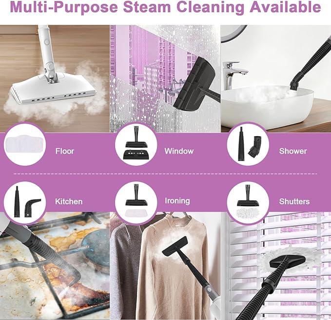 7-in-1 Steam Mop, 1200W Rotated Steam Cleaner for Home, 2 Modes, 400ML Removable Tank, 23FT Power Cord, 2 Pads, Multi-Surface Steamer for Hard Floor, Laminate Floor, Tiles Cleaning (Snow White) - NeatNest