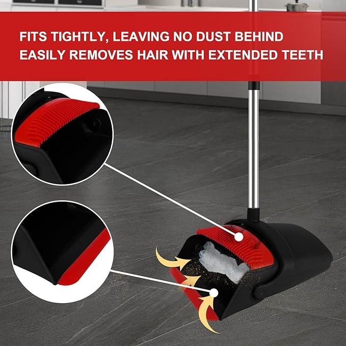 Broom and Dustpan Set for Household, Red Broom with Dustpan Combo Set, 51" Long Handle Dust pan Set for Dog Cat and Hair Clean - NeatNest
