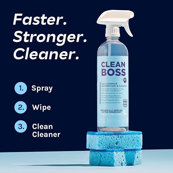 CleanBoss Botanical Disinfectant - Multi-Surface Cleaner - 128 oz - Kills 99.9% of Germs + Cold & Flu Viruses - Fresh Thyme Scent - No Rinse on Food Contact Surfaces - Pet Friendly - NeatNest