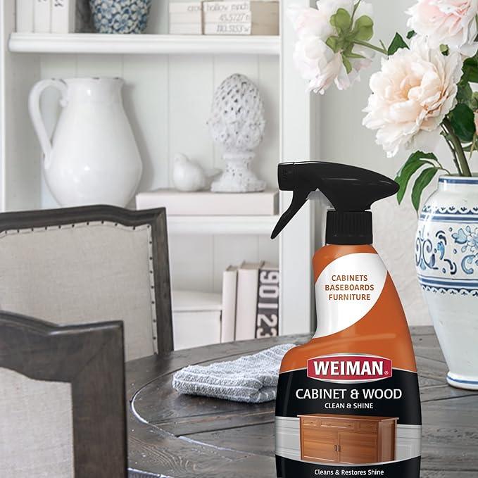 Weiman Cabinet and Wood Cleaner, Shine, Clean and Protect Spray - For Wood Cabinets, Furniture, Tables, Baseboards, Trim and more, 16 oz, 2 PACK with MicroFiber Towel - NeatNest