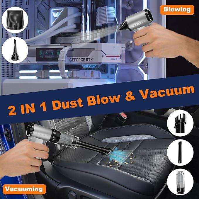 2-in-1 Compressed Air Duster-150000RPM Super Power Electric Air Duster with 8000mAh Battery, Continuously Adjustable Speed Rechargeable Air Duster for PC Keyboard, Car, Home, and Outdoor - NeatNest
