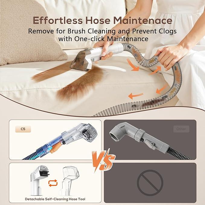 Upholstery Cleaner Machine, 15Kpa Portable Carpet & Upholstery Spot Cleaner Machine, Deep Stain Cleaning for Carpet, Pets, Stairs, Car Seat, Couch, with Dual Size BrushHead and Cleaning Solutions - NeatNest
