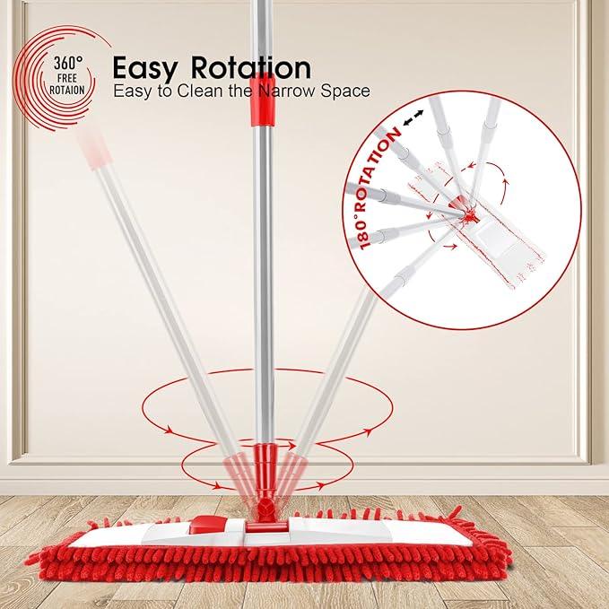 MASTERTOP Microfiber Mop for Floor Cleaning, Flat Dust Mop for Home and Kitchen, Adjustable Stainless Steel Handle with 4 Washable Mop Pads, Hardwood Floor Mop for Wood, Vinyl, 1 Cleaning Scraper - NeatNest