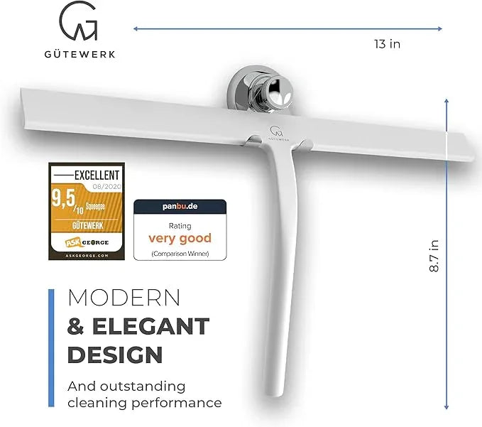 GÜTEWERK Shower Squeegee for Glass Doors, Silicone Window Squeegee, Bathroom and Glass Cleaning - White - 13 Inch - NeatNest