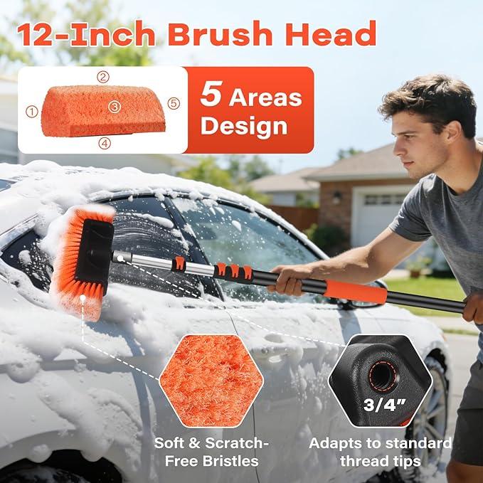 18FT Reach Car Wash Brush with Long Handle,Scratch-Free Soft Bristle Car Cleaning Kit with 3-12FT Extension Pole,Microfiber Clean Mop,Window Squeegee,Mitt,Wheel Brush for RV,Truck,SUV,Siding Washing - NeatNest