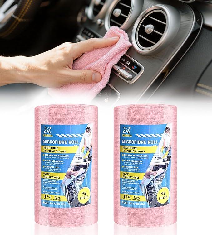 XINDELL Microfiber Cleaning Cloth Roll – 150 Pack 12"x12", Tear-Off Microfiber Towels, Lint-Free, Ultra Absorbent Car Detailing & Cleaning Cloths – Pink - NeatNest