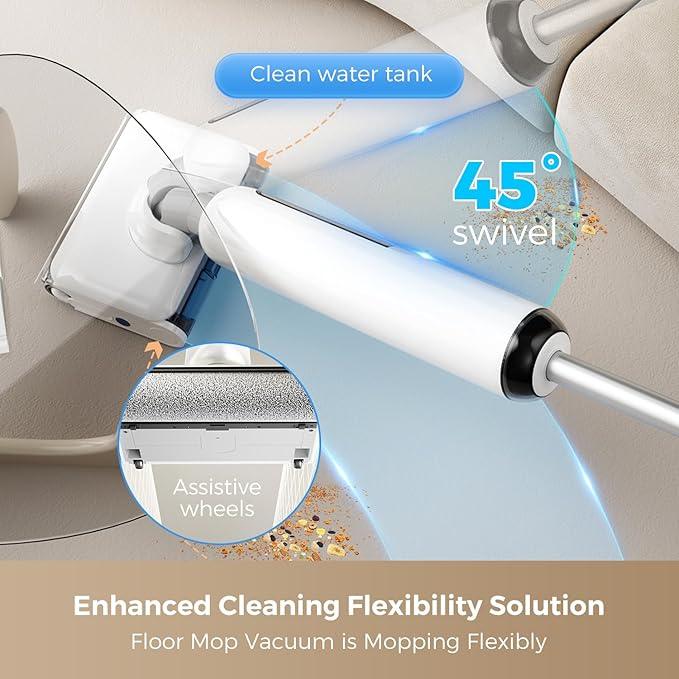 Wet Dry Vacuum Cleaner, 180° Lay-Flat Cordless Vacuum Mop Combo with Edge Cleaning, All-in-One Floor Cleaner for Hard Floors, Self-Cleaning, 45mins Runtime, LED Display, Voice Prompts - NeatNest