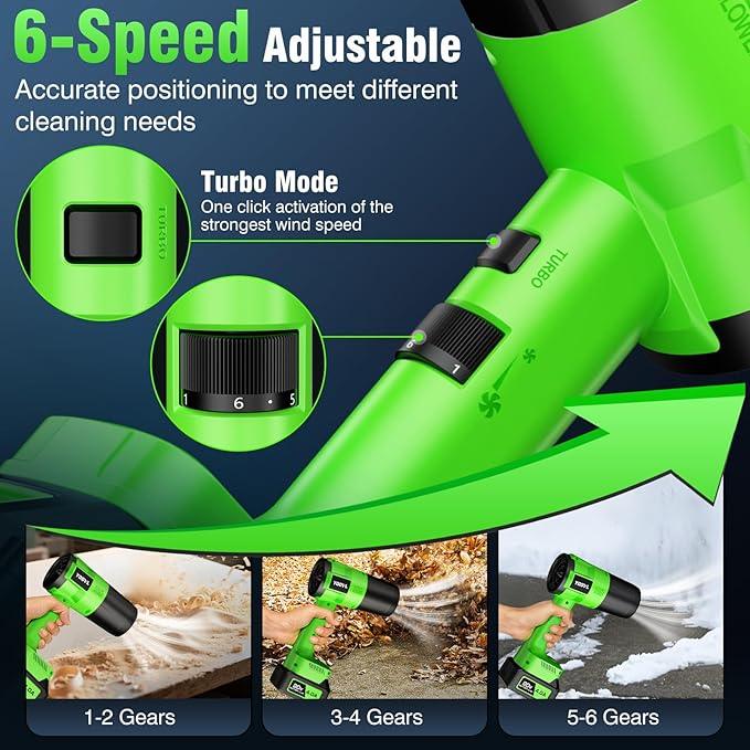 Leaf Blower Cordless, Handheld Leaf Blower with 2 Battery and Charger, 6 Speed Modes, Lightweight Blower for Patio, Lawn, Yard, Dust, Blowing Leaves - NeatNest