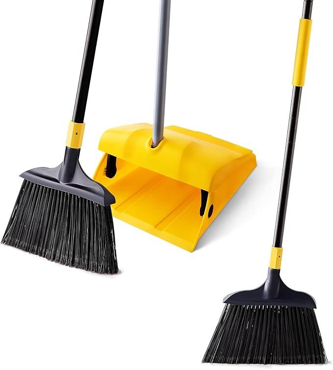 Yocada Commercial Broom and Dustpan Set with Windproof Cover Commercial Outdoor Indoor 2 Plus 1 for Courtyard Garage Lobby Mall Market Floor Home Kitchen Room Office Pet Hair Rubbish - NeatNest