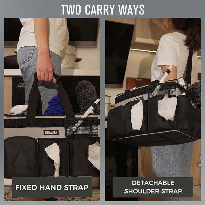 Wearable Cleaning Caddy Bag, Cleaning Caddy Supplies Organizer with Handle & Shoulder Straps for Housekeepers, Under Sink & Car Cleaning Tool Organizers with 4 Foldable Divider (Grey) - NeatNest