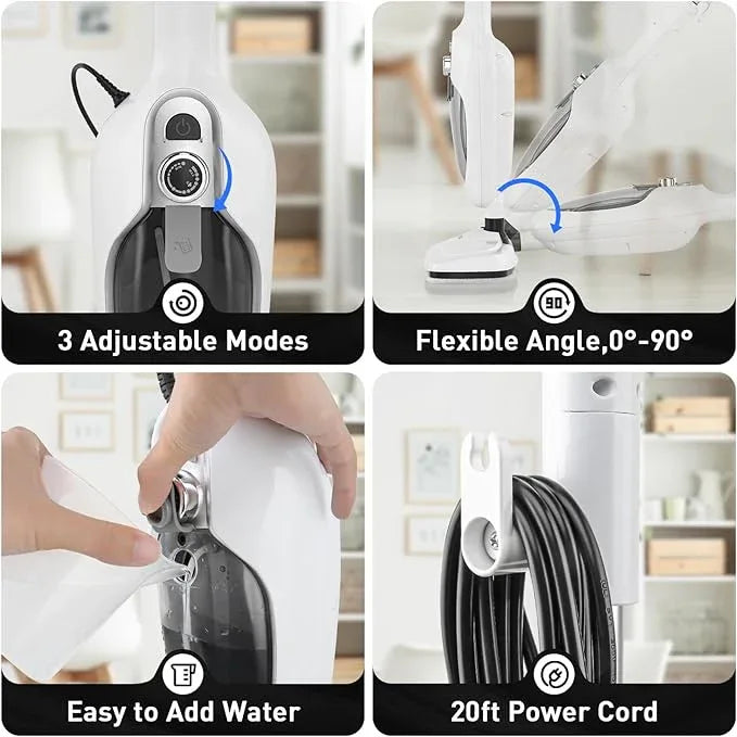 Secura Steam Mop 10-in-1 Convenient Detachable Steam Cleaner, White Multifunctional Cleaning Machine Floor Steamer with 3 Microfiber Mop Pads - NeatNest