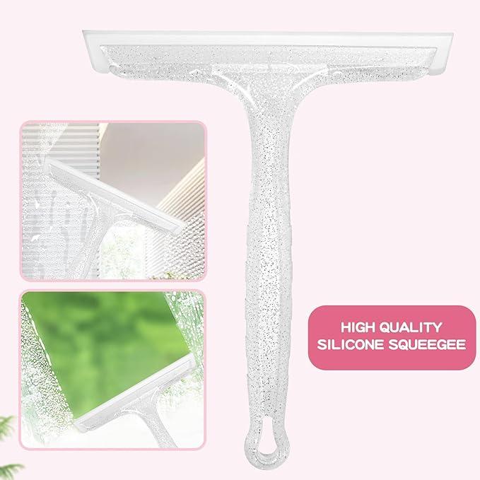 8" Silicone Shower Squeegee for Glass Doors with Silver Hair Comb Set, Bathroom,Kitchen Safe Water Blade, Car Window,Mirror, Tile Scraper — Ideal for Hair Care and Glass Cleaning - NeatNest