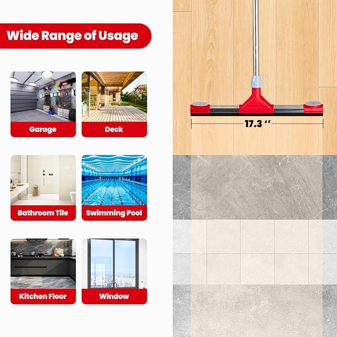 Heavy Duty Floor Squeegee for Concrete Floor – 17.3” EVA Foam Blade with Cloth Clip Design, 62” Extendable Handle, Multi-Surface Floor Squeegee Broom for Windows, Bathroom, Garage, Tile, Patio &Shower - NeatNest