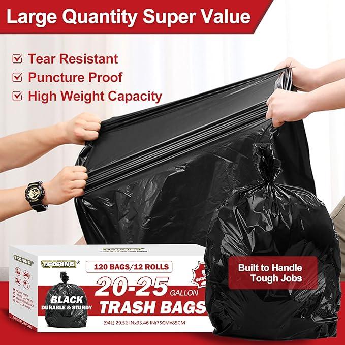 Black Trash Bags 20-25 Gallon 120 Count - 30" x 33" Large Kitchen Garbage Bags, 20+ Gallon Trash Can Liners Unscented, Multipurpose for Home, Office, Daily Household Use - NeatNest