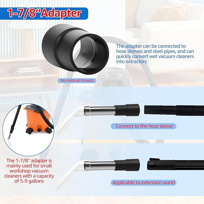 Universal Clear Wet Dry Vac Attachments, Compatible with All Shop Vac Extractor Easy Installation Vac Extractor Attachment for 1-1/4" 1-7/8" 2-1/2" Diameter Hose for Carpet Cleaning Auto Detailing - NeatNest
