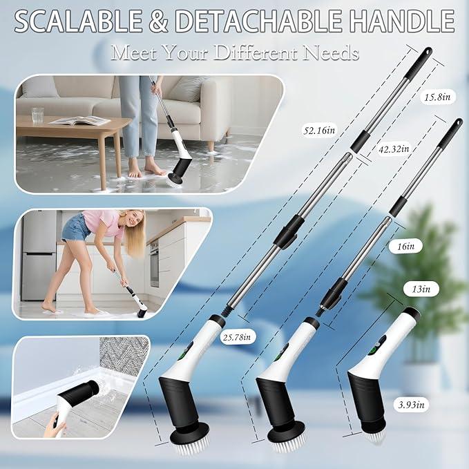 Spin Scrubber,9-In-1Multifunctional Cleaning Brush with Detachable Handle,9 Replaceable Brush Heads&LCD Display,Rechargeable Electric Spin Scrubber for Bedroom,Bathroom,Kitchen,Car - NeatNest