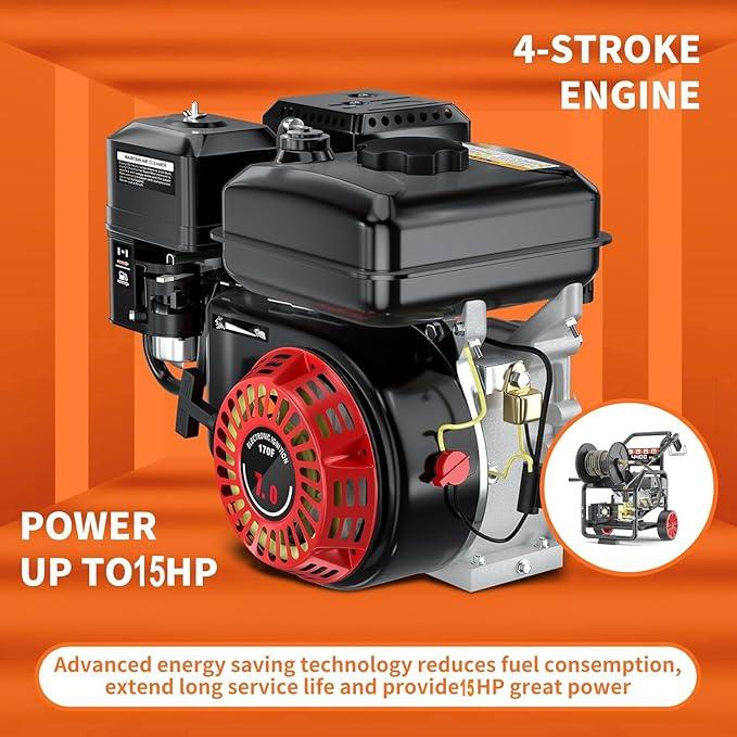 4400PSI Gas Pressure Washer with Hose Reel, 4 GPM, One-Button Electric Start 296cc 15HP Commercial Pressure Washer with 50FT 3/8" Hose, Spray Gun & Wand, 5 Quick Connect Nozzles - NeatNest