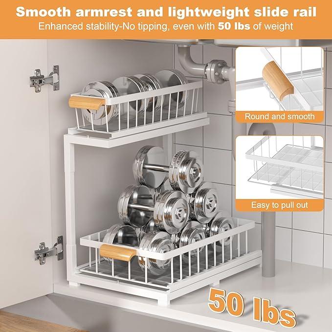 Under Sink Organizer, Pull Out Cabinet Organizer 2 Tier Slide Out Sink Shelf Cabinet Storage Shelves,Kitchen & Bathroom Organizers,Metal (White, 1 Pack-14.6 * 10.6 * 16.5in) - NeatNest