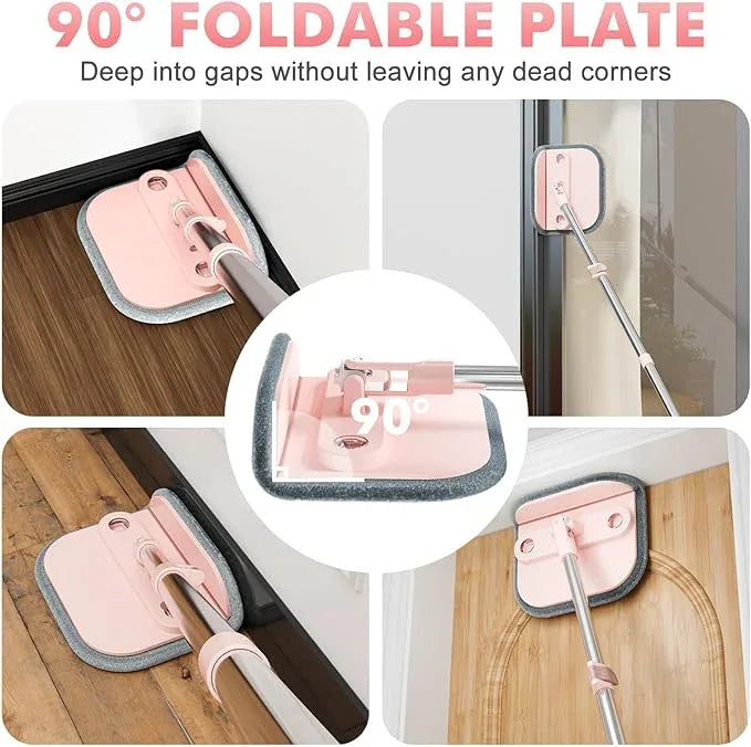 Upgraded Spin Mop and Bucket System Set, Self Separate Clean and Dirty Water, Foldable Square Standing Mop Head with Microfiber Mop Pads, Detachable Bucket (Pink, Mop Set with 6PC Pads) - NeatNest