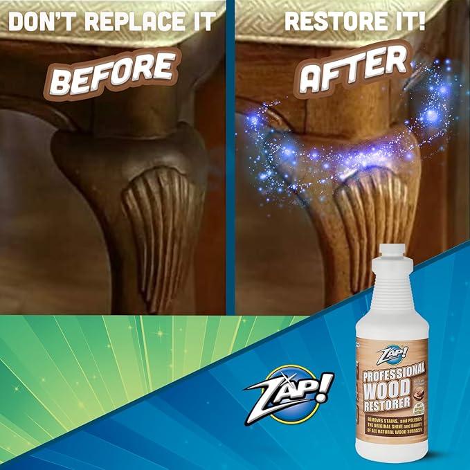 ZAP! Professional Wood Cleaner and Restorer | Clean, Polish, & Restore Wooden Furniture & Hardwood Floors | Kitchen Cabinet & Table | Deep Wood Cleaner for Heavy Duty Cleaning | 32 oz - NeatNest