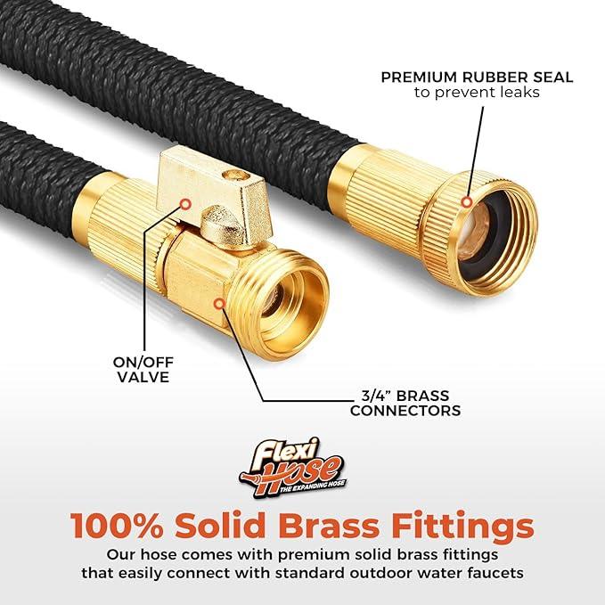Flexi Hose Expandable Garden Hose with 8 Function Nozzle, 25FT - Lightweight Retractable Garden Hose, Water Hose - No-Kink Flexibility, 3/4 Inch Solid Brass Fittings and Double Latex Core - NeatNest