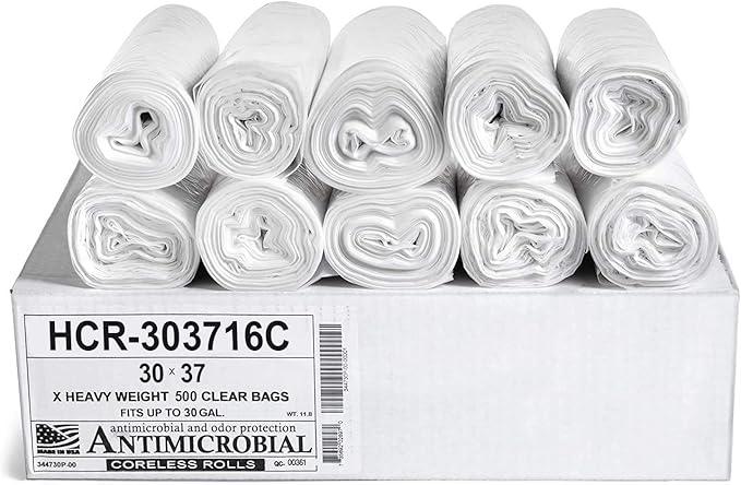 Aluf Plastics High Density Trash Bags, 30 Gallon, 500 Count, 16 Micron (eq), 30" x 37", Clear, for Bathroom, Office, Industrial, Commercial, Janitorial, Municipal, Recycling - NeatNest