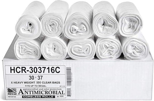 Aluf Plastics High Density Trash Bags, 30 Gallon, 500 Count, 16 Micron (eq), 30" x 37", Clear, for Bathroom, Office, Industrial, Commercial, Janitorial, Municipal, Recycling - NeatNest
