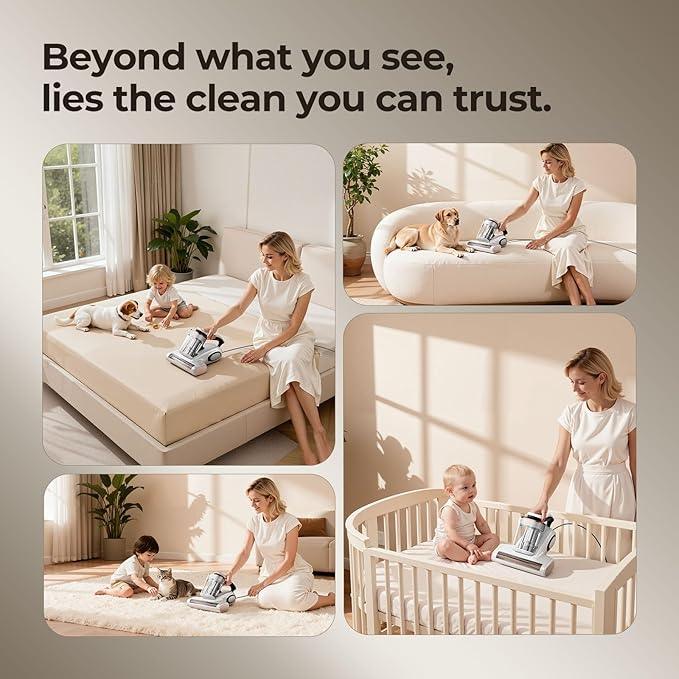 JIGOO Bed Vacuum Cleaner with Dust Sensor, Mattress Vacuum Cleaner with UV & Ultrasonic and High Heating, 13Kpa Suction 500W Powerful Double-Cup Handheld Vacuums (J300, Corded) - NeatNest