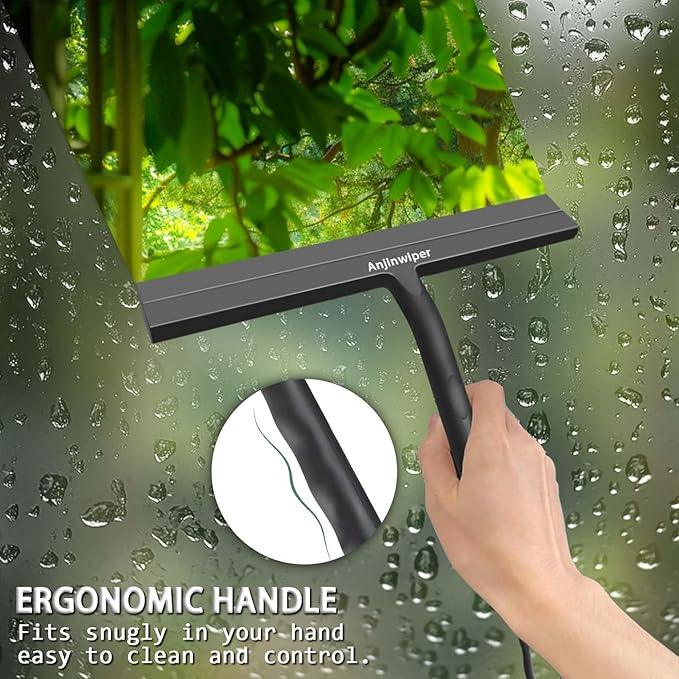 Shower Squeegee for Glass Doors with Adhesive Hook, All-Purpose Squeegee for Shower Glass, Bathroom, Window, Mirror, Car Glass and Tile Wall-8.6 Inches,Black - NeatNest