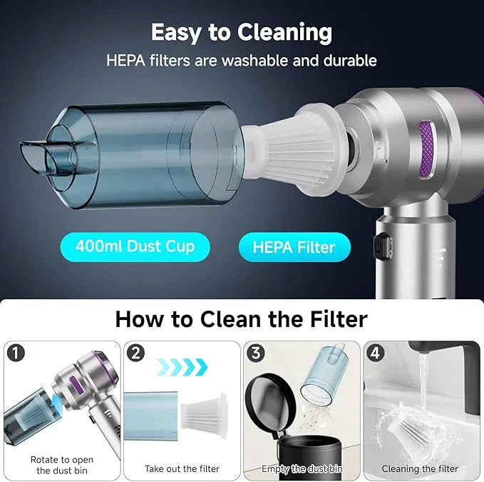 Handheld Vacuum Cordless, Car Vacuum Cleaner with Brushless Motor, Strong Suction Vacuum & Compressed Air Dusters with LED Light, Type C Port, Wireless Mini Portable Hand Vacuum Blower for Home, Pet - NeatNest