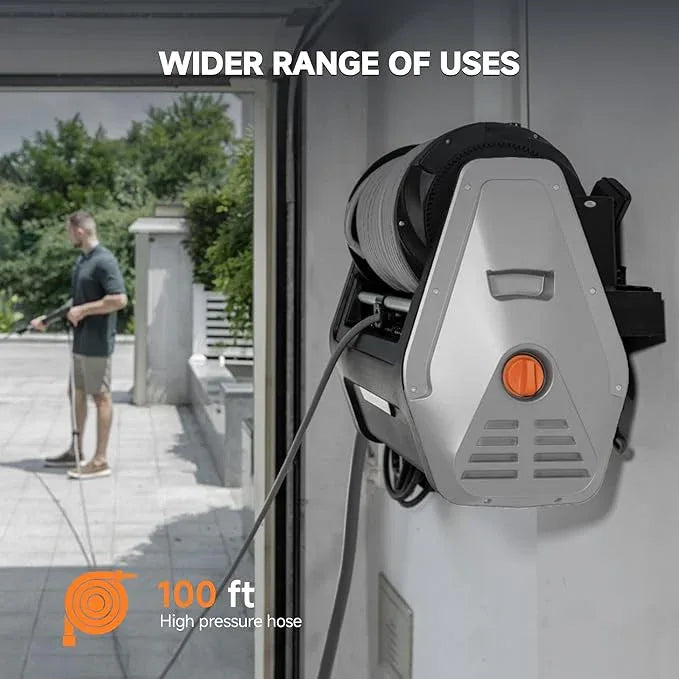Giraffe Tools Wall Mounted Pressure Washer with 100ft Detachable Hose, Max 2900 PSI 2.2 GPM Electric Power Washer with 1800W Motor, Automatic Rewind, Any Length Locky - NeatNest