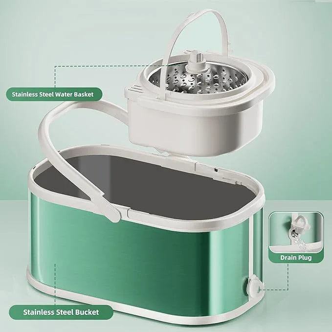 Spin Mop and Bucket with Wringer Set for Home,360° Mop and Bucket with Separate Clean and Dirty Water,Wet Dust Mop for Floor Cleaning with Extra Refills (Green) - NeatNest
